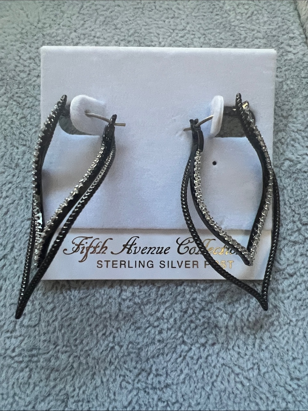 Fifth Avenue Collection Black and Silver Twisted Drop Earrings